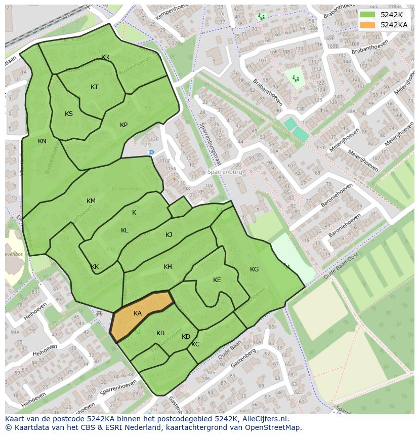Afbeelding van het postcodegebied 5242 KA op de kaart.