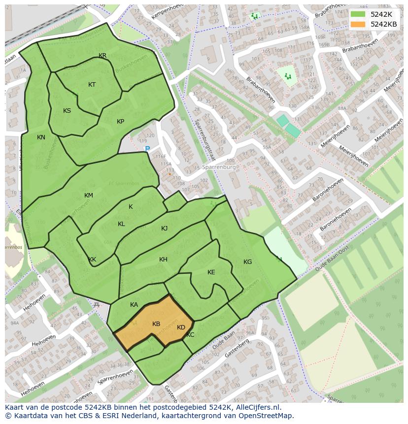 Afbeelding van het postcodegebied 5242 KB op de kaart.