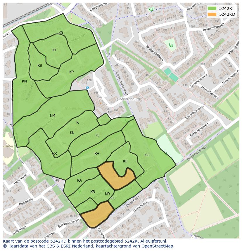 Afbeelding van het postcodegebied 5242 KD op de kaart.