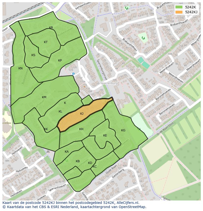 Afbeelding van het postcodegebied 5242 KJ op de kaart.