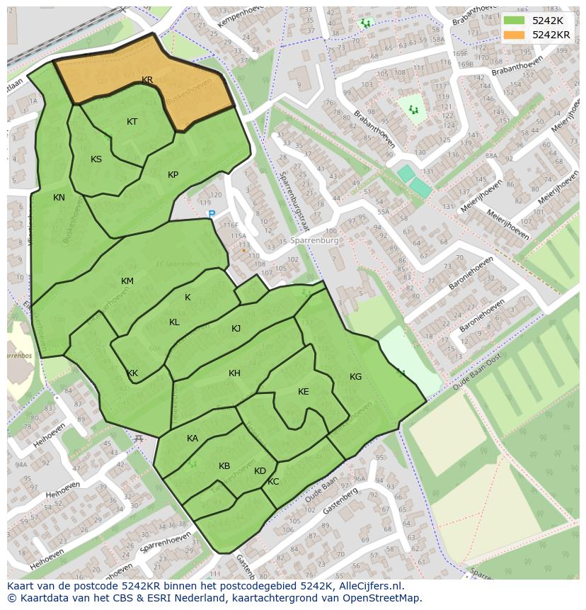 Afbeelding van het postcodegebied 5242 KR op de kaart.