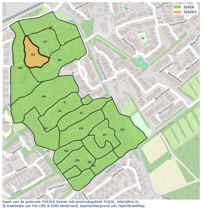 Afbeelding van het postcodegebied 5242 KS op de kaart.
