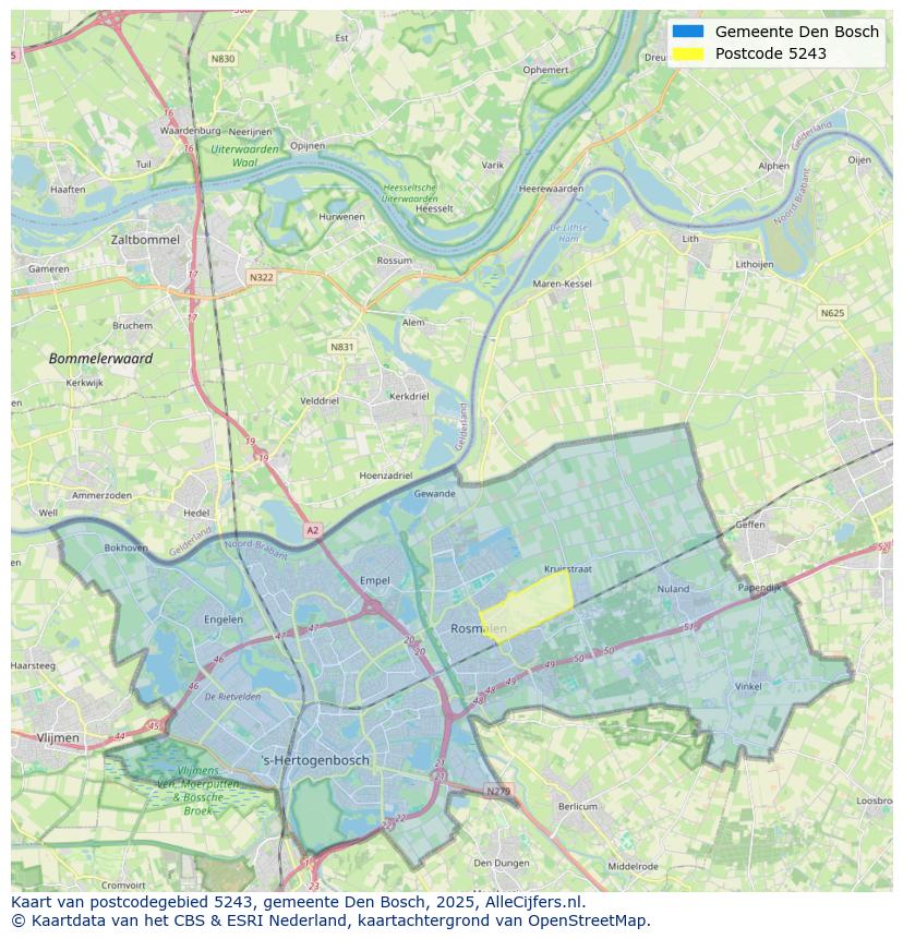 Afbeelding van het postcodegebied 5243 op de kaart.