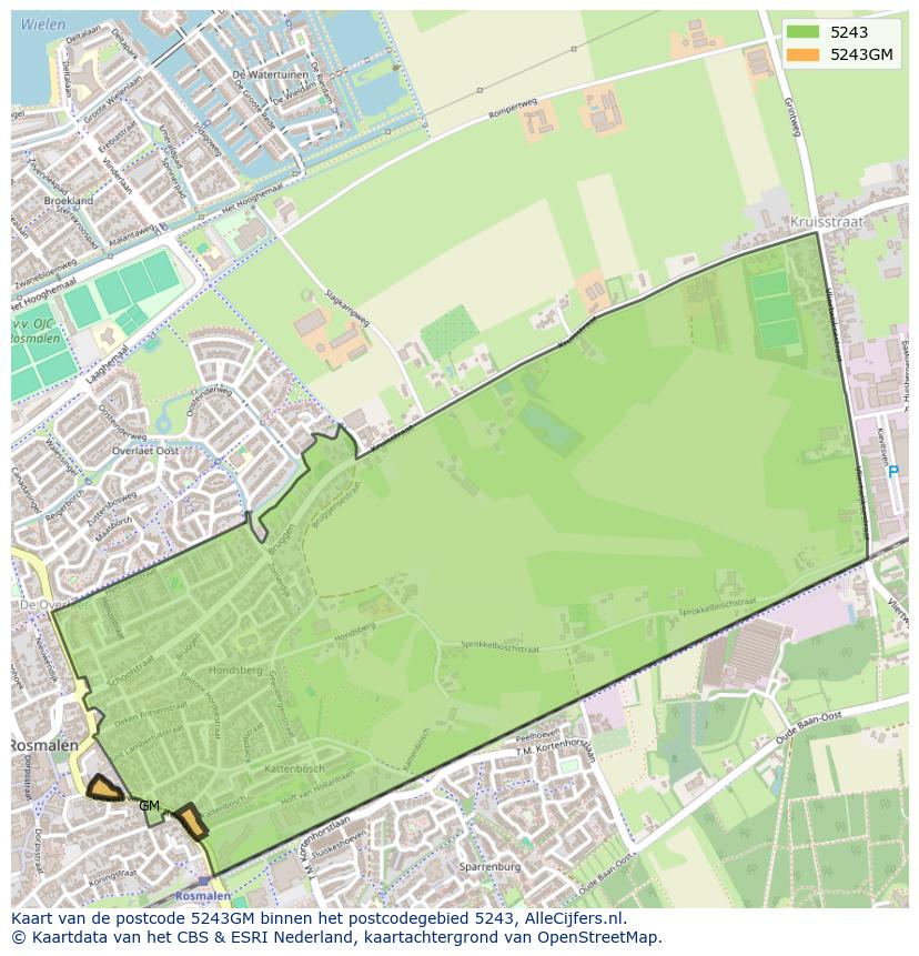 Afbeelding van het postcodegebied 5243 GM op de kaart.