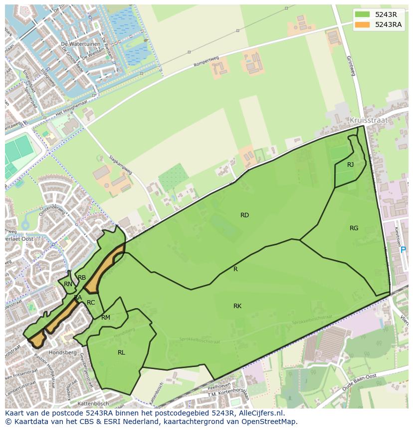Afbeelding van het postcodegebied 5243 RA op de kaart.