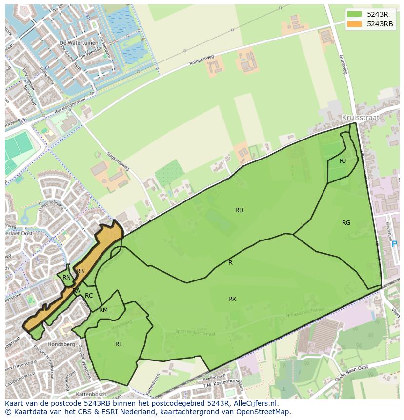 Afbeelding van het postcodegebied 5243 RB op de kaart.
