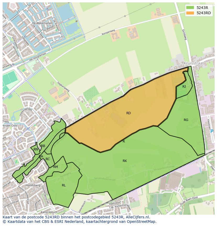 Afbeelding van het postcodegebied 5243 RD op de kaart.