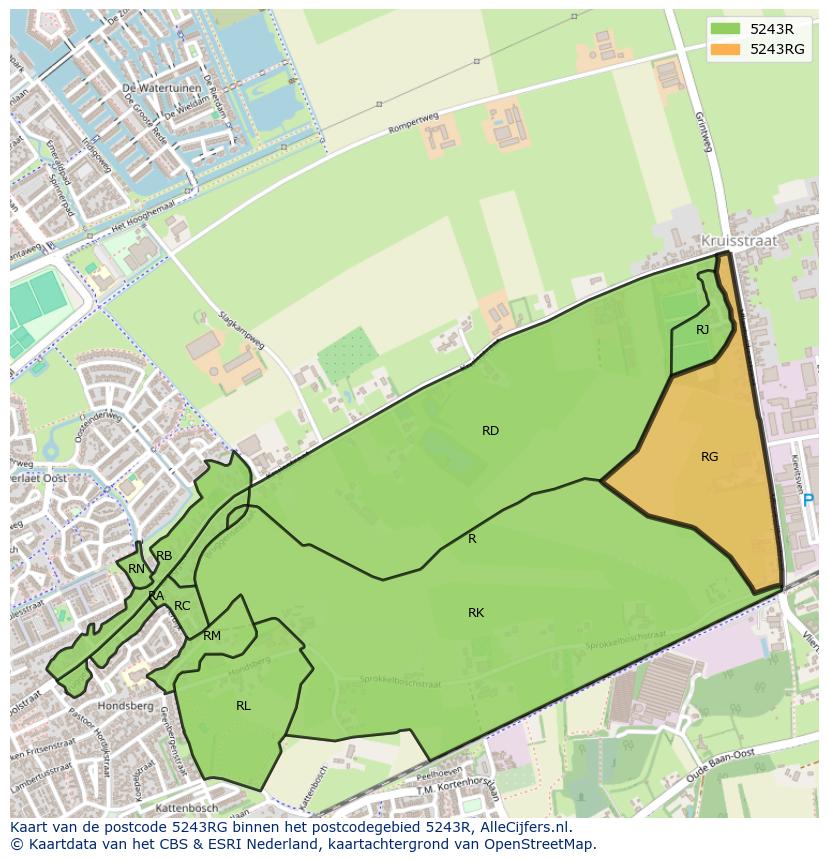 Afbeelding van het postcodegebied 5243 RG op de kaart.