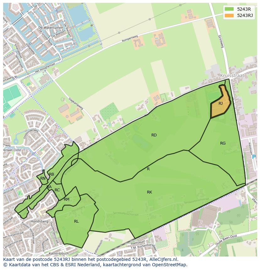 Afbeelding van het postcodegebied 5243 RJ op de kaart.