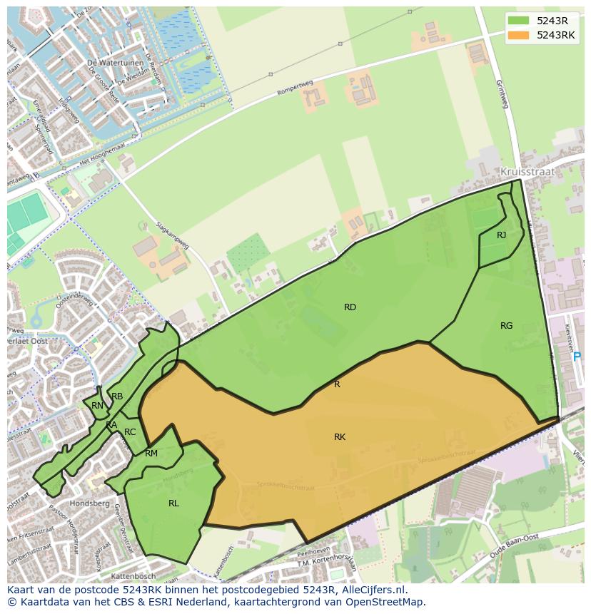 Afbeelding van het postcodegebied 5243 RK op de kaart.