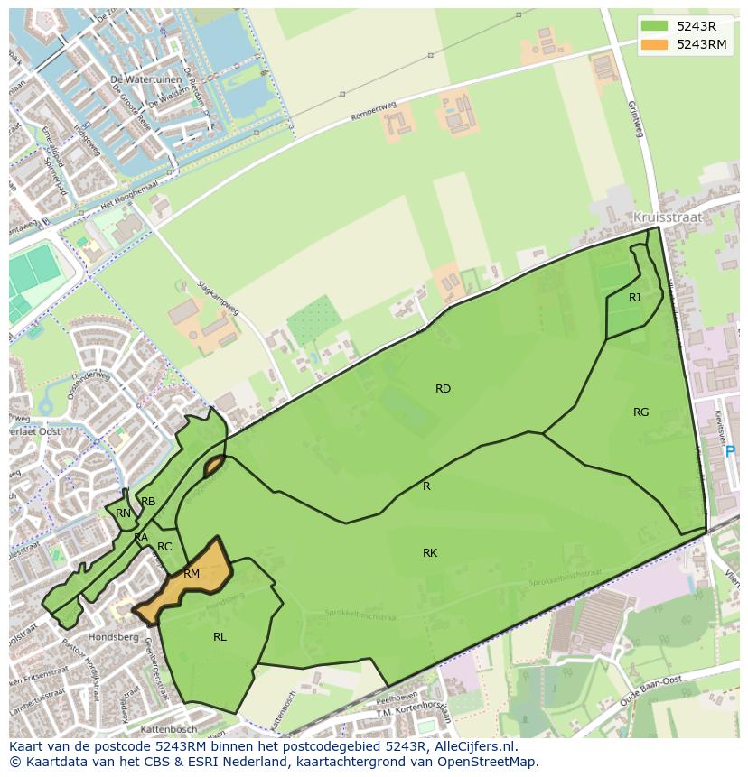 Afbeelding van het postcodegebied 5243 RM op de kaart.