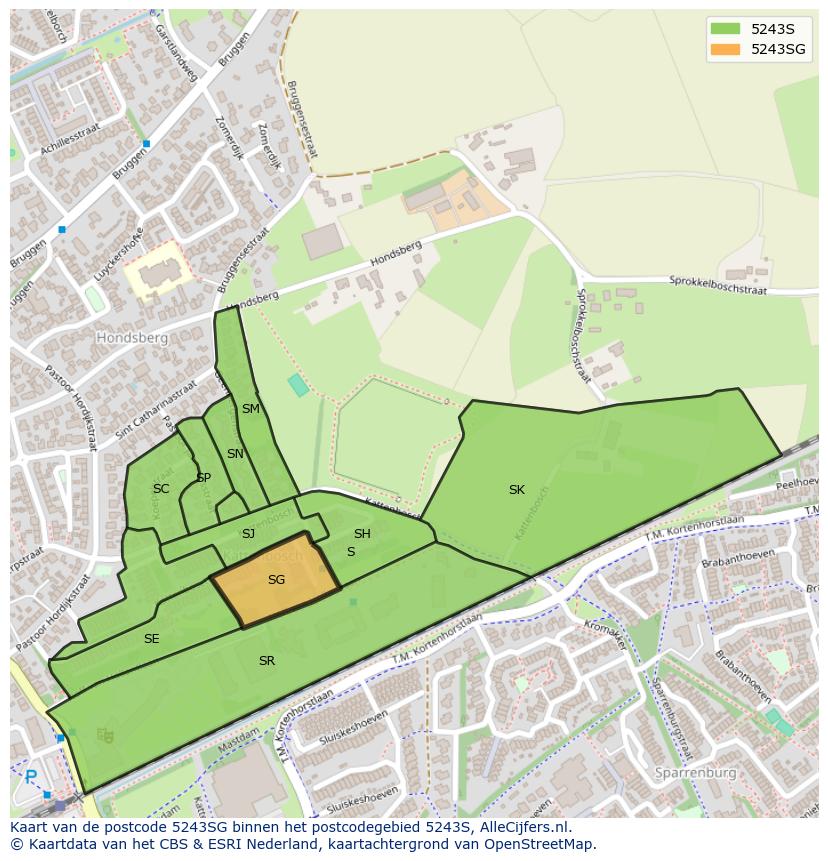 Afbeelding van het postcodegebied 5243 SG op de kaart.