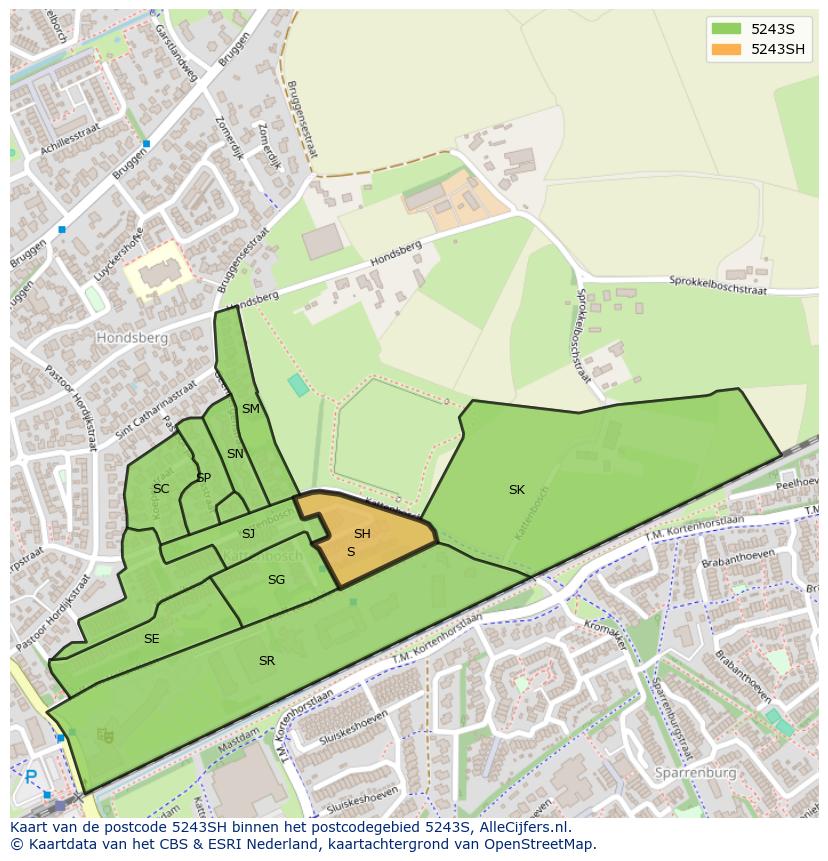 Afbeelding van het postcodegebied 5243 SH op de kaart.