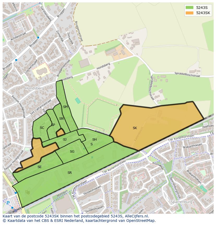 Afbeelding van het postcodegebied 5243 SK op de kaart.