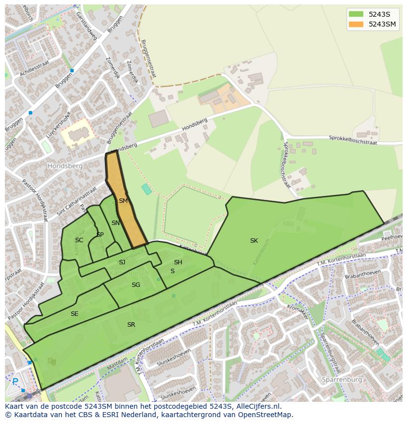 Afbeelding van het postcodegebied 5243 SM op de kaart.