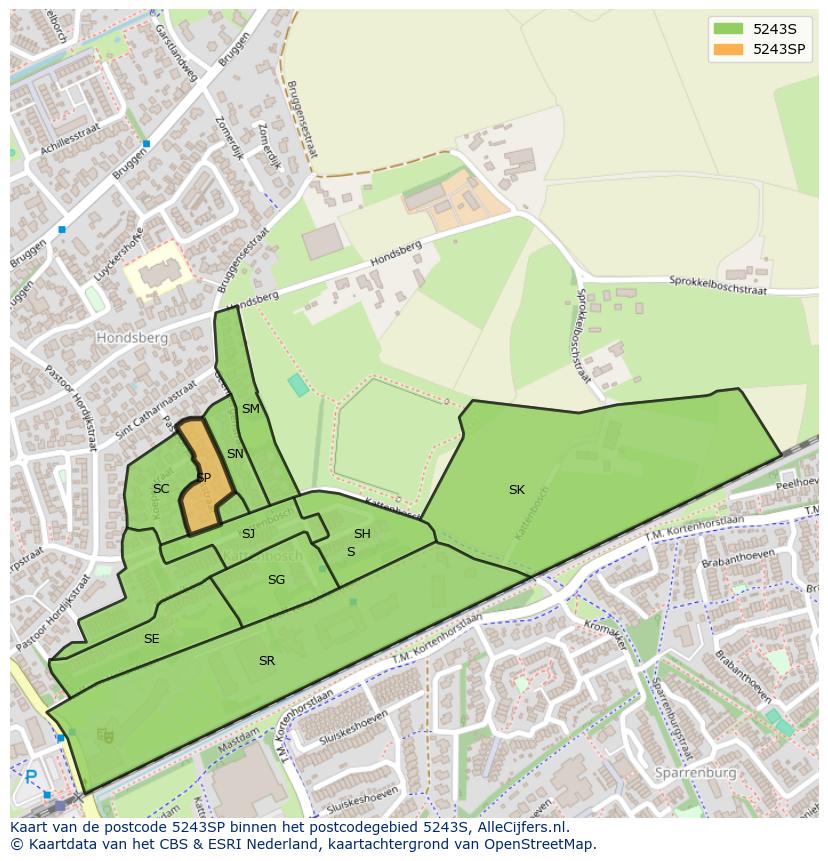 Afbeelding van het postcodegebied 5243 SP op de kaart.