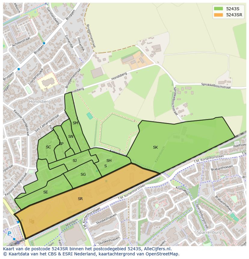 Afbeelding van het postcodegebied 5243 SR op de kaart.
