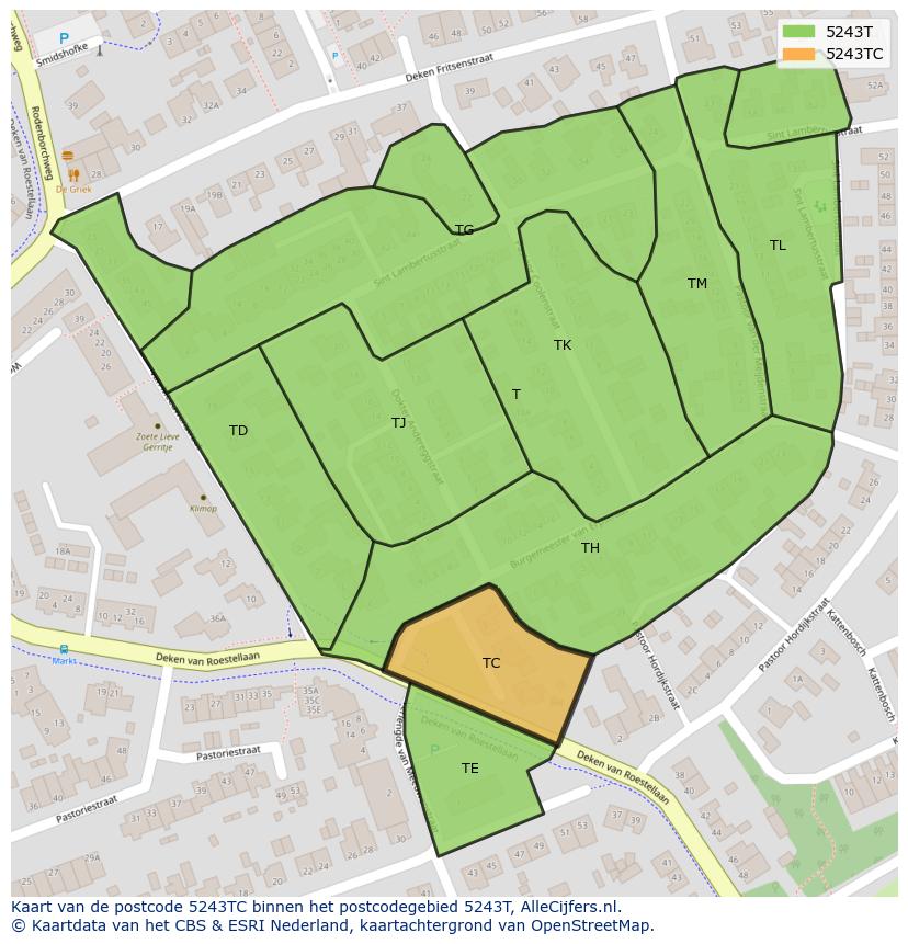 Afbeelding van het postcodegebied 5243 TC op de kaart.