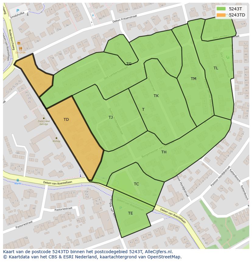 Afbeelding van het postcodegebied 5243 TD op de kaart.