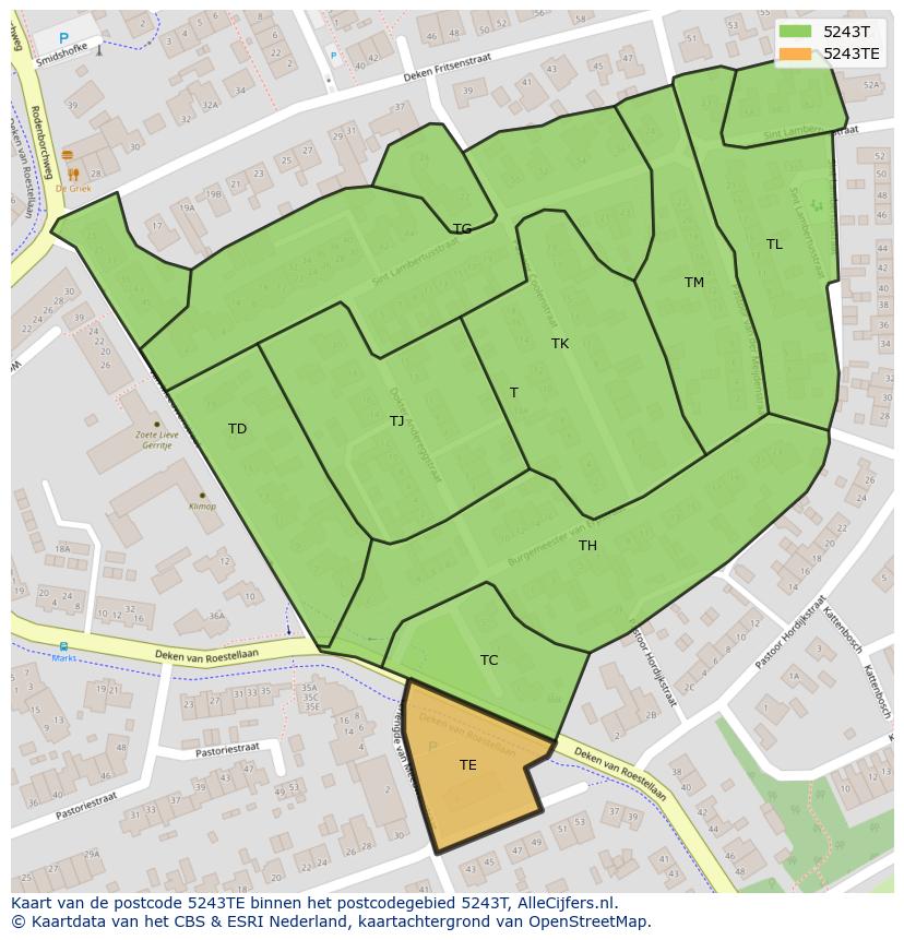 Afbeelding van het postcodegebied 5243 TE op de kaart.