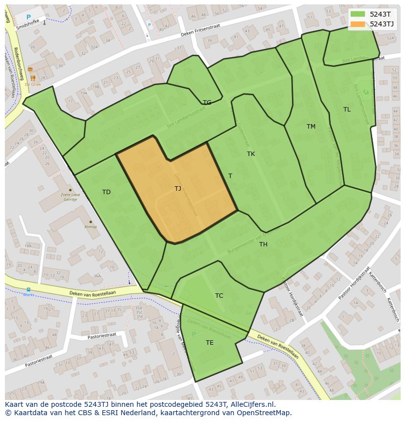 Afbeelding van het postcodegebied 5243 TJ op de kaart.