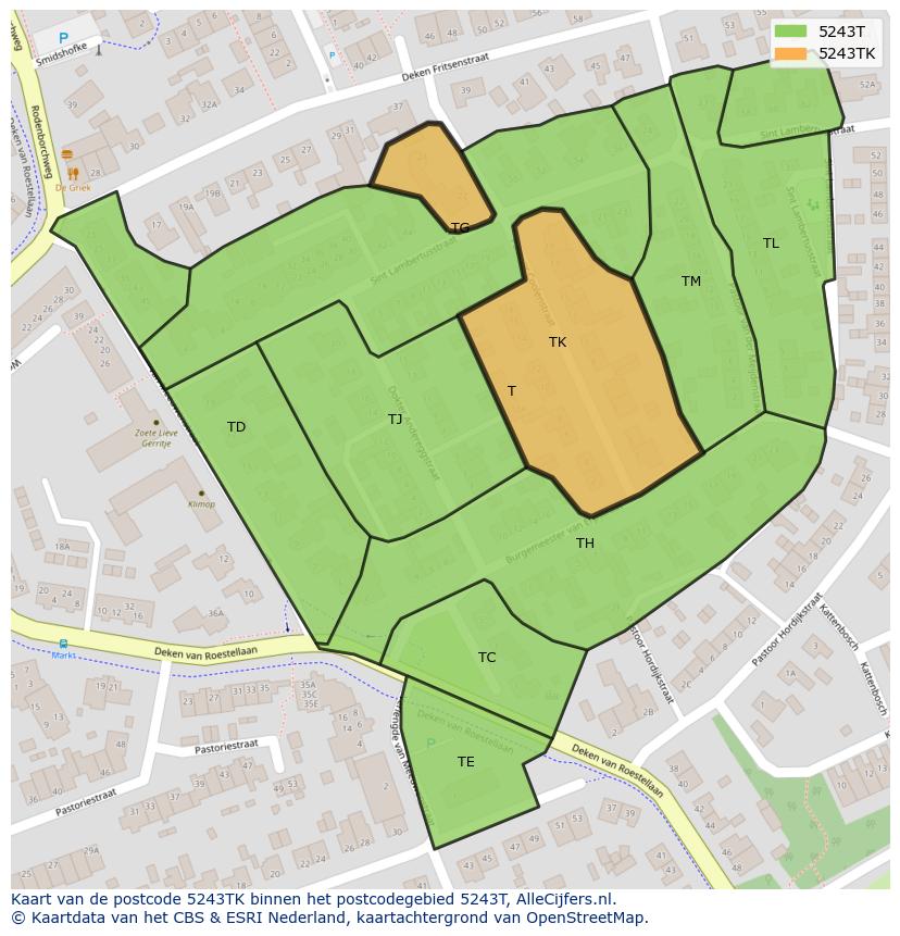 Afbeelding van het postcodegebied 5243 TK op de kaart.