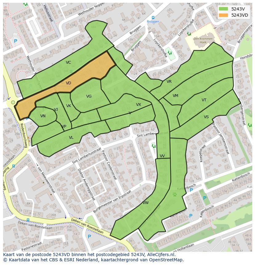 Afbeelding van het postcodegebied 5243 VD op de kaart.