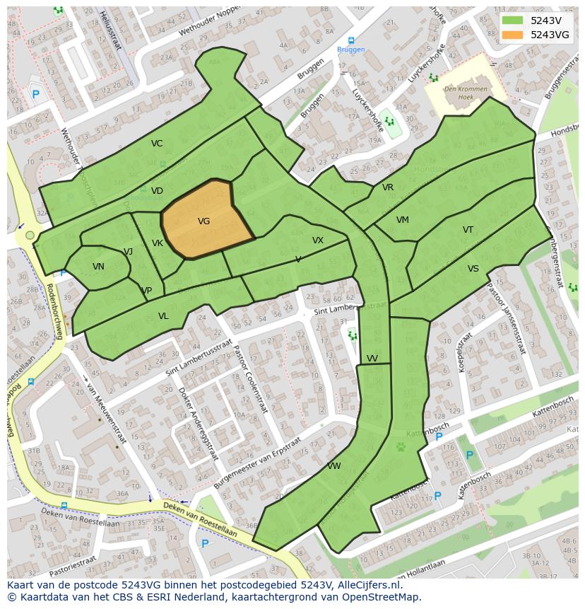 Afbeelding van het postcodegebied 5243 VG op de kaart.