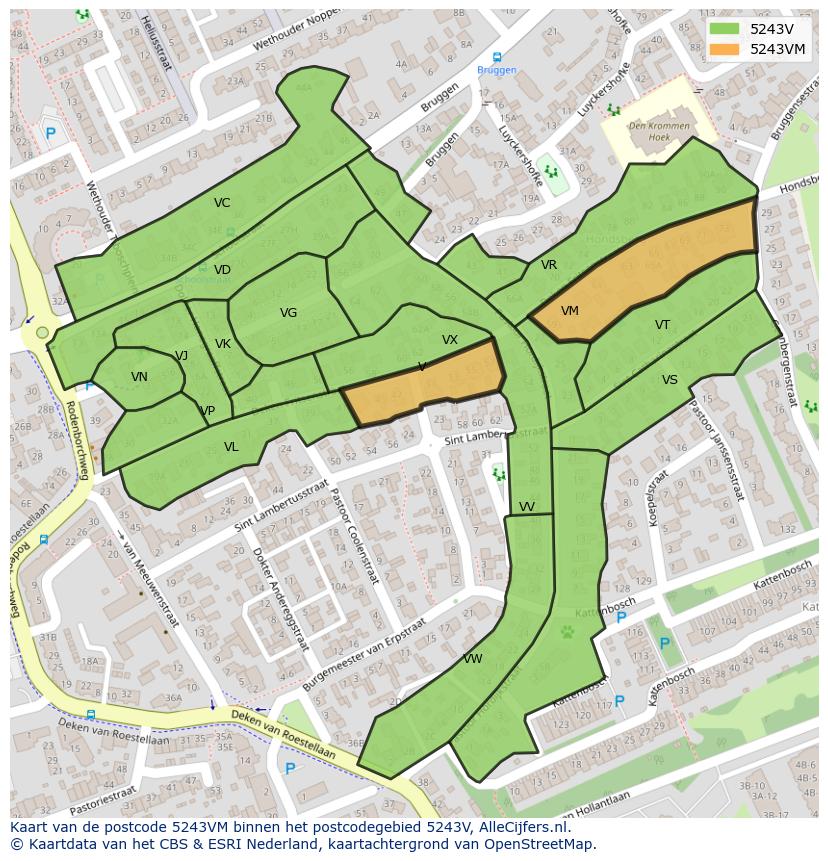 Afbeelding van het postcodegebied 5243 VM op de kaart.