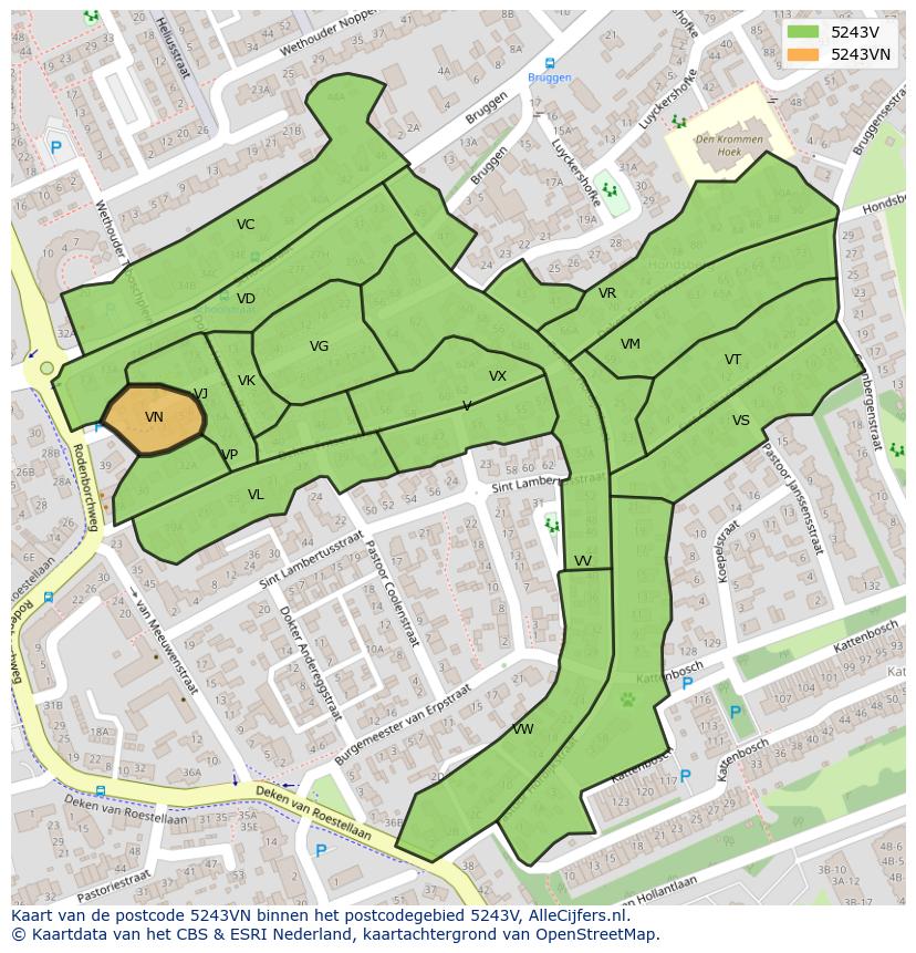 Afbeelding van het postcodegebied 5243 VN op de kaart.