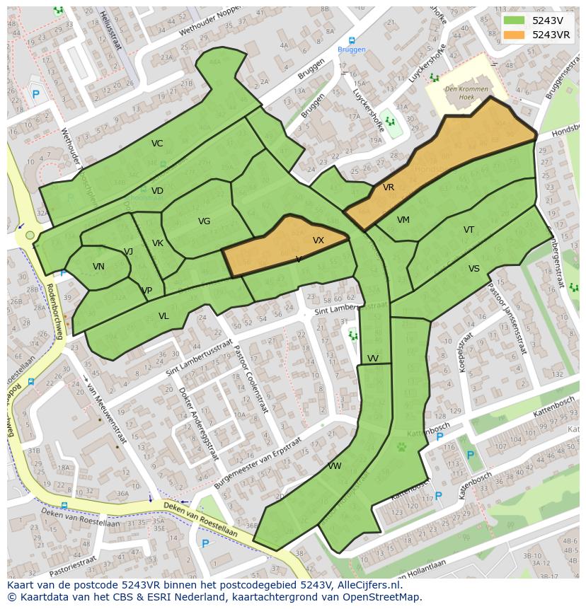 Afbeelding van het postcodegebied 5243 VR op de kaart.