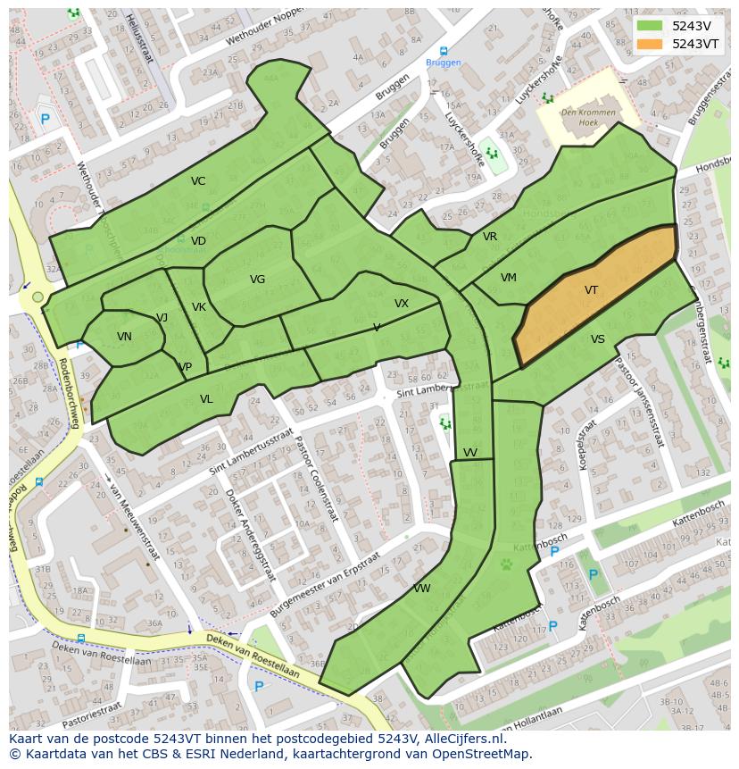 Afbeelding van het postcodegebied 5243 VT op de kaart.