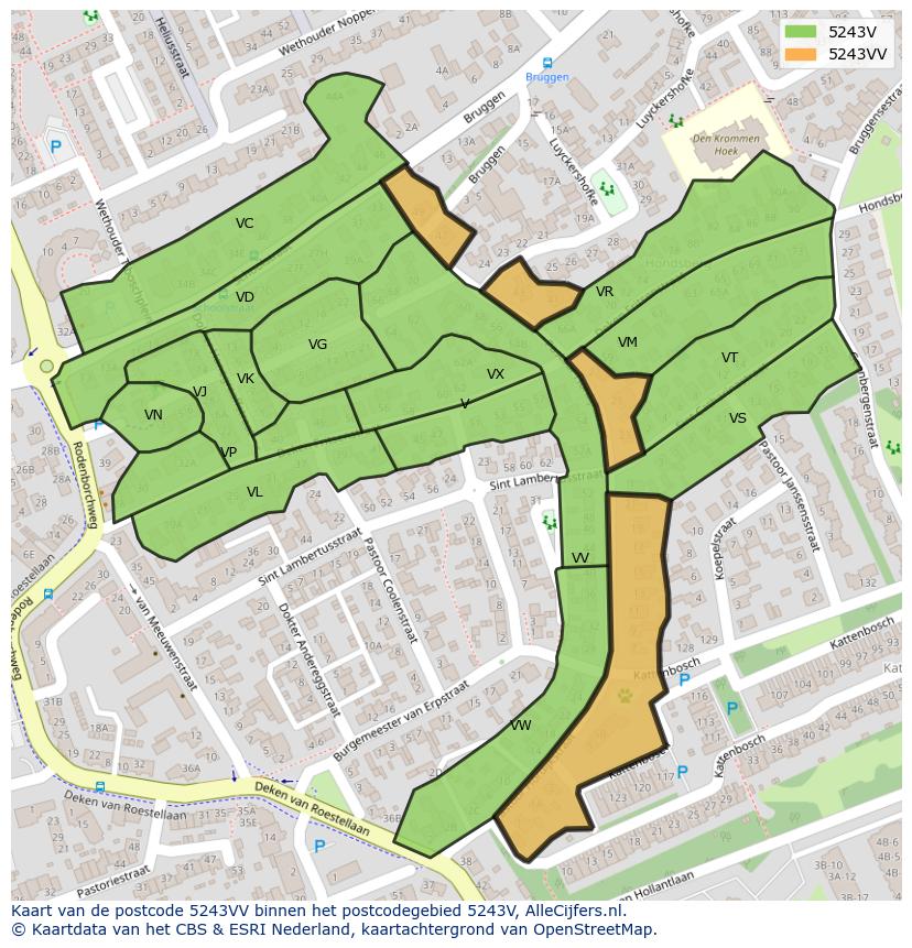 Afbeelding van het postcodegebied 5243 VV op de kaart.
