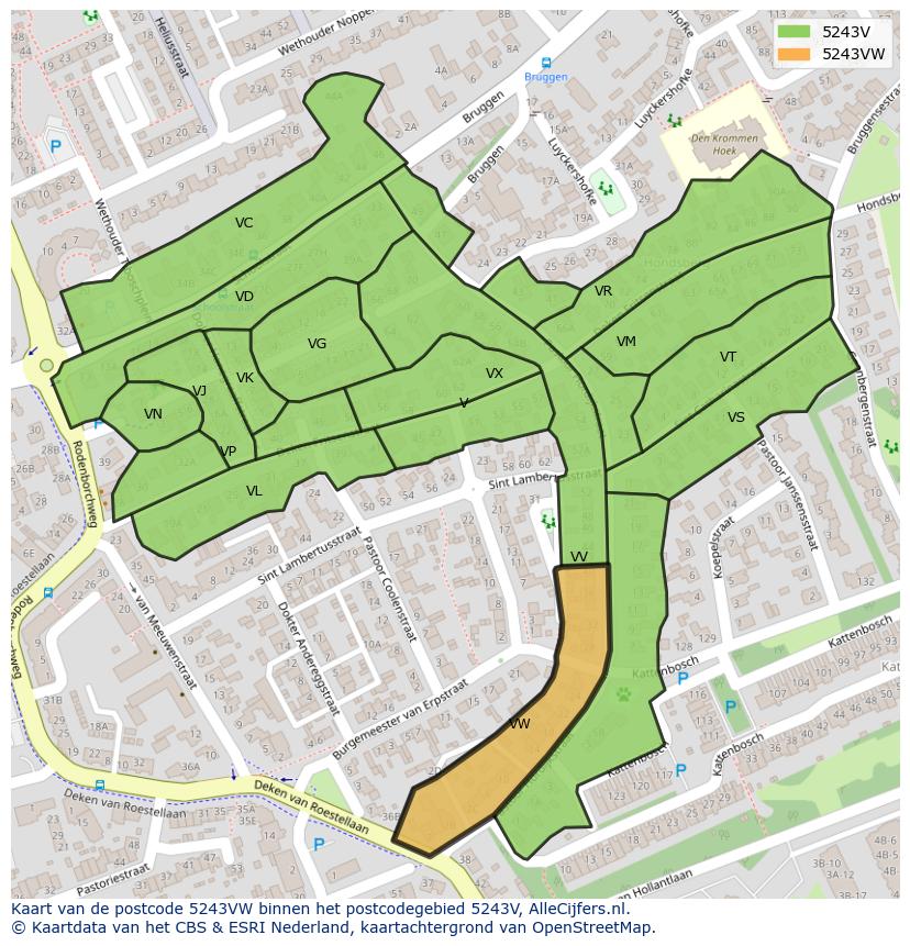 Afbeelding van het postcodegebied 5243 VW op de kaart.