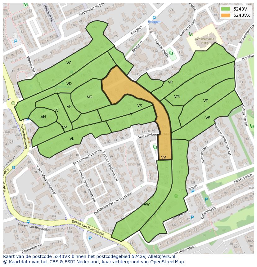 Afbeelding van het postcodegebied 5243 VX op de kaart.