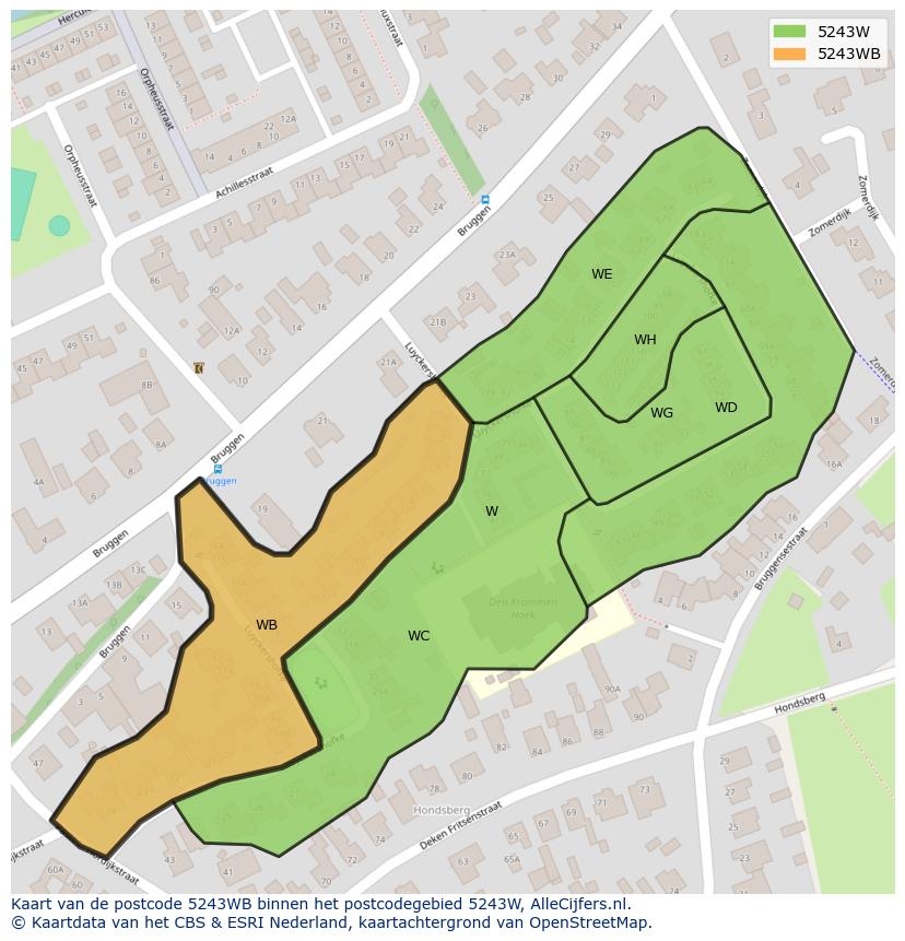 Afbeelding van het postcodegebied 5243 WB op de kaart.