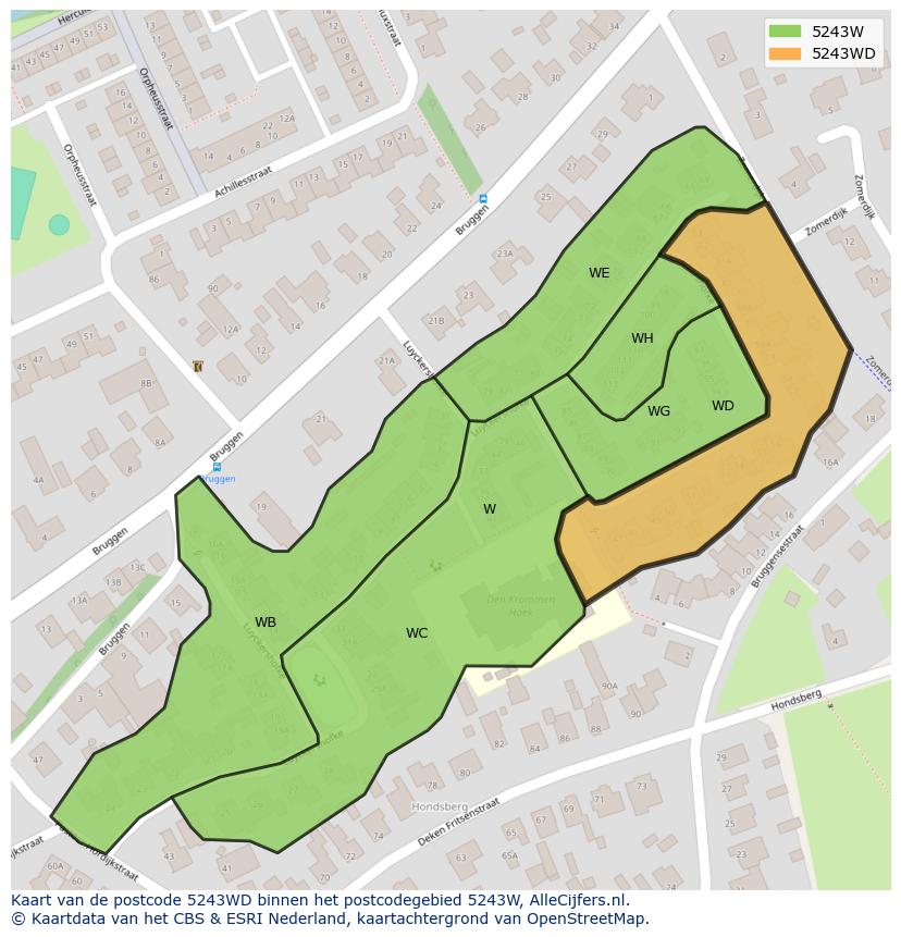Afbeelding van het postcodegebied 5243 WD op de kaart.