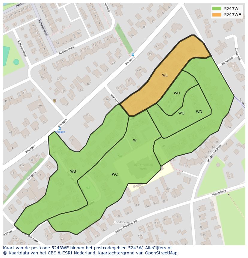 Afbeelding van het postcodegebied 5243 WE op de kaart.