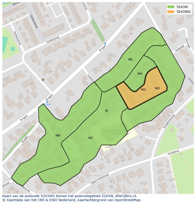 Afbeelding van het postcodegebied 5243 WG op de kaart.