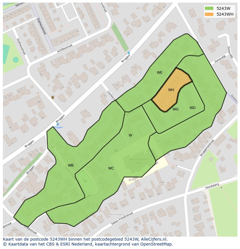 Afbeelding van het postcodegebied 5243 WH op de kaart.