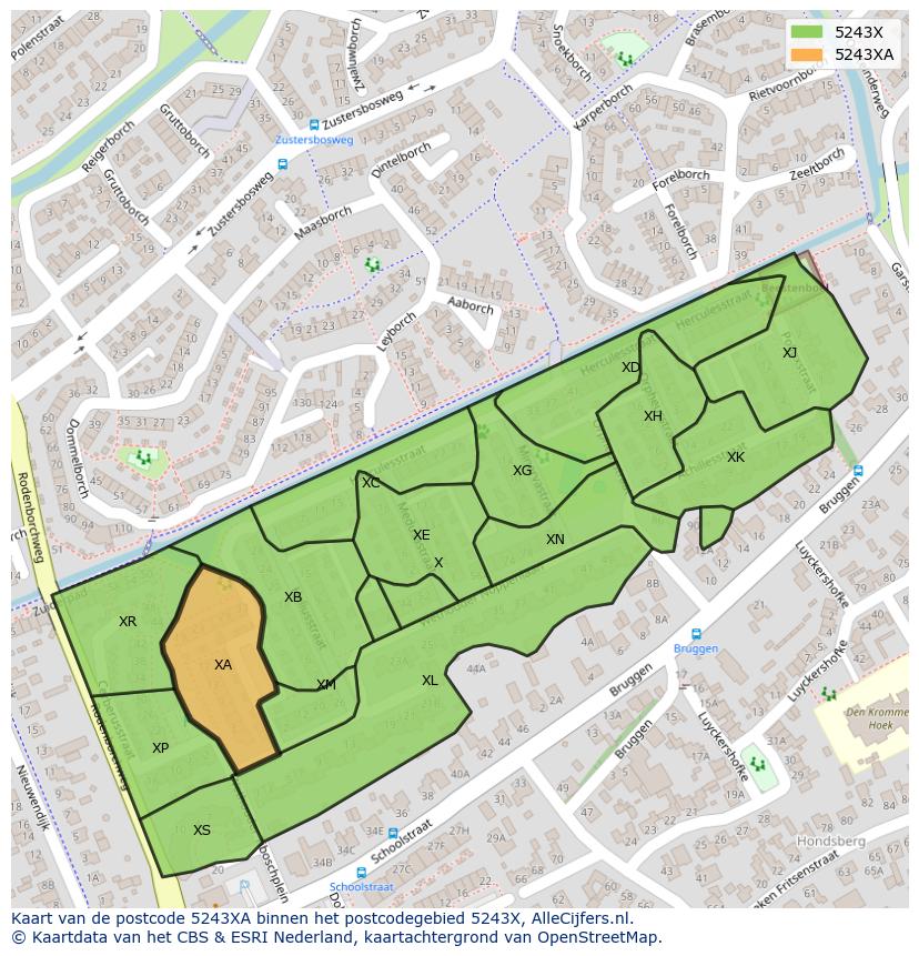 Afbeelding van het postcodegebied 5243 XA op de kaart.