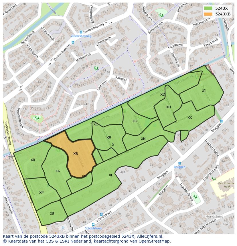 Afbeelding van het postcodegebied 5243 XB op de kaart.