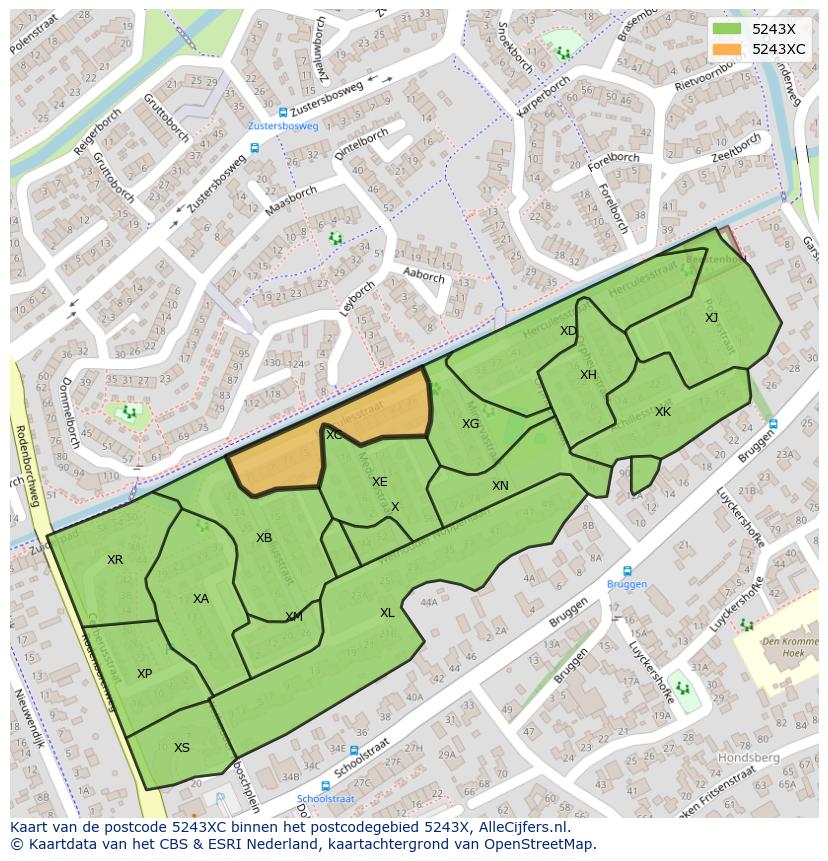 Afbeelding van het postcodegebied 5243 XC op de kaart.