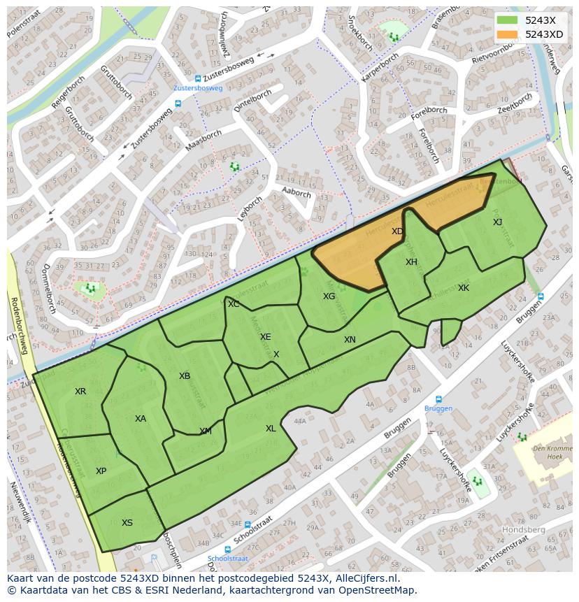 Afbeelding van het postcodegebied 5243 XD op de kaart.