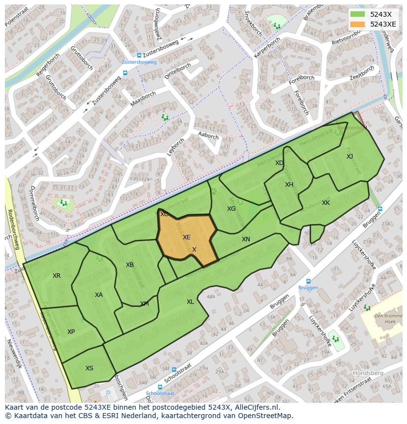 Afbeelding van het postcodegebied 5243 XE op de kaart.