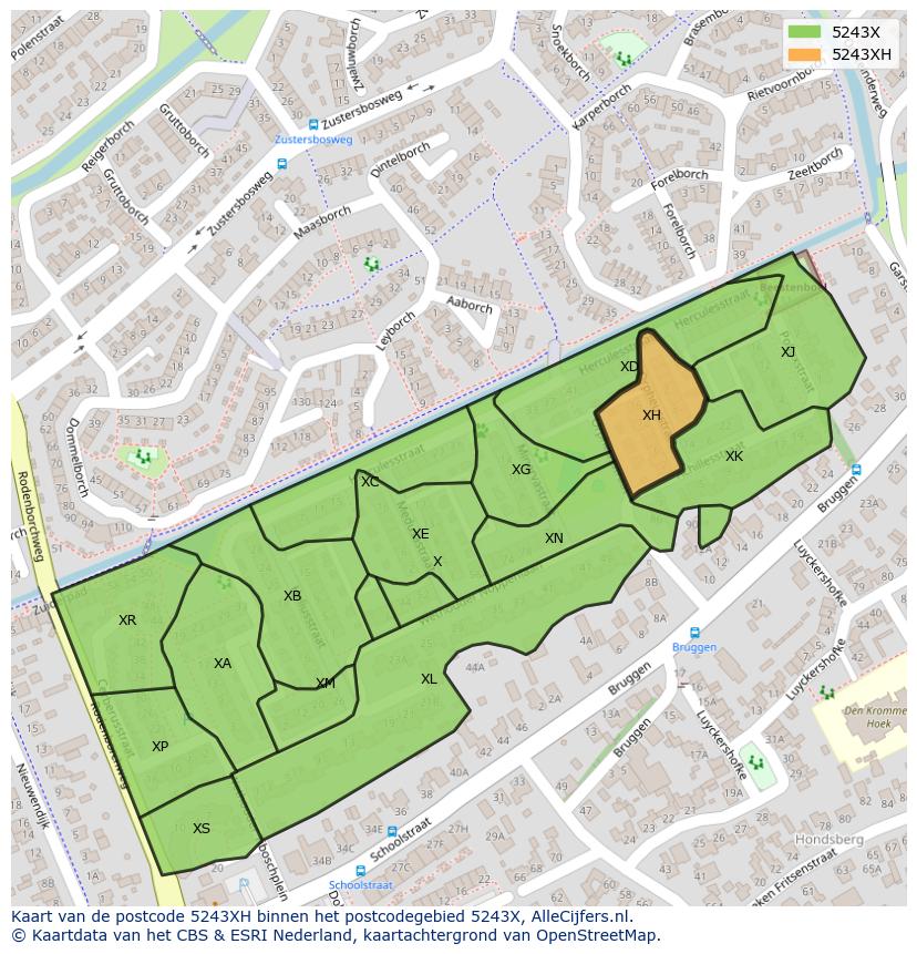 Afbeelding van het postcodegebied 5243 XH op de kaart.