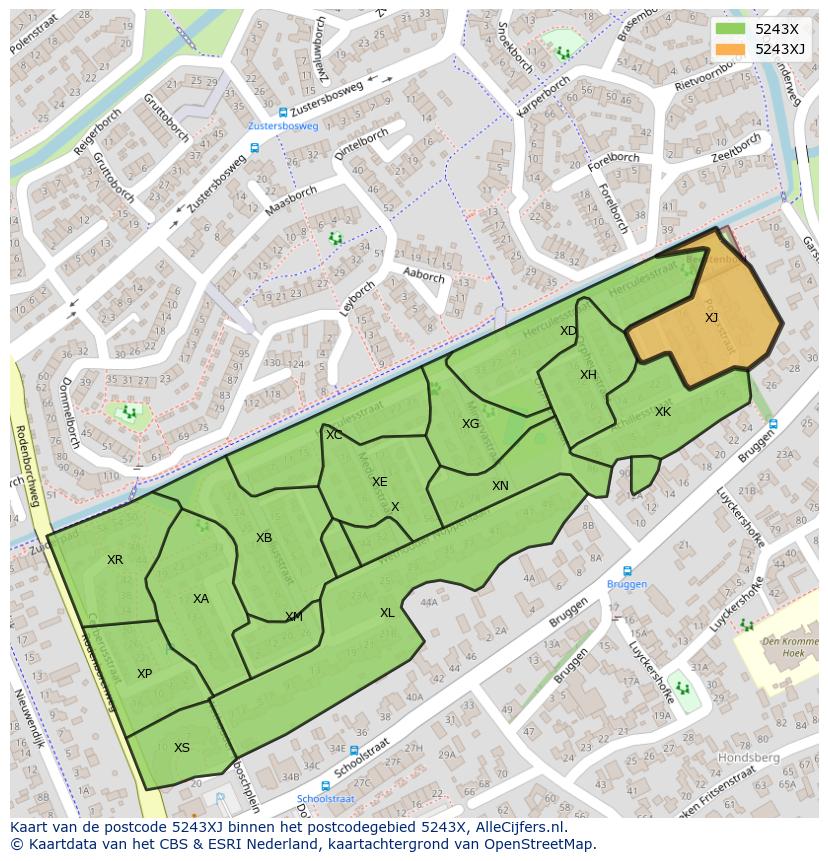 Afbeelding van het postcodegebied 5243 XJ op de kaart.