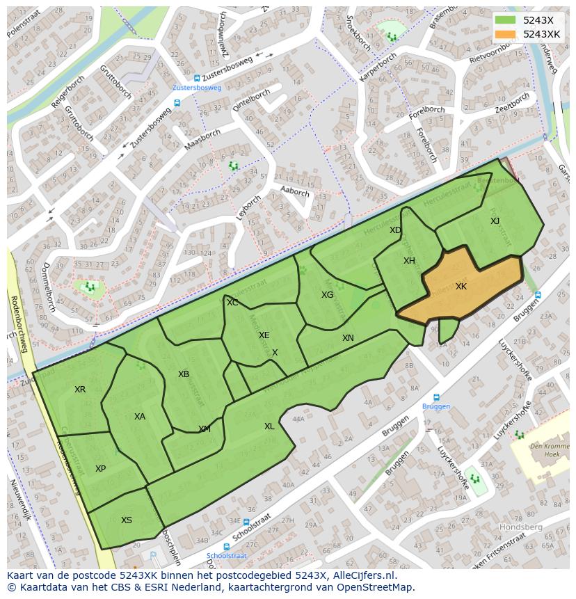 Afbeelding van het postcodegebied 5243 XK op de kaart.