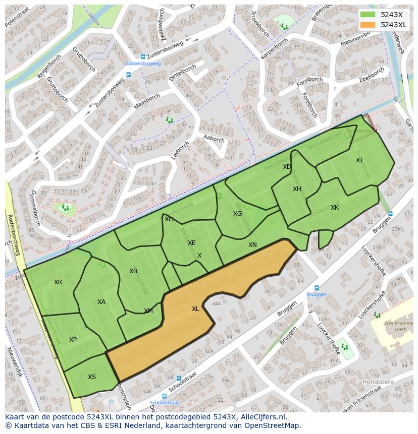 Afbeelding van het postcodegebied 5243 XL op de kaart.