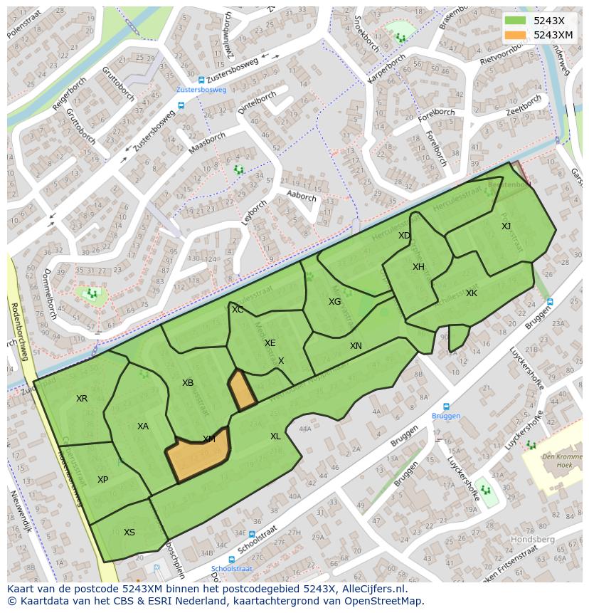 Afbeelding van het postcodegebied 5243 XM op de kaart.